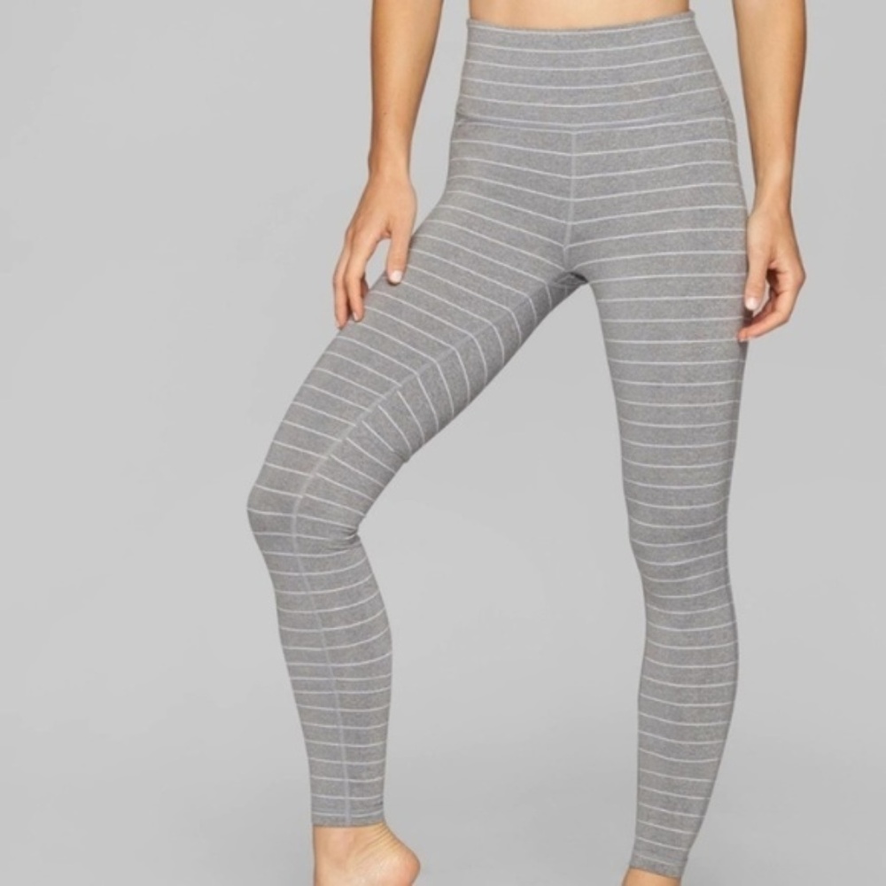 Athleta Gray Stripe Chaturanga Leggings